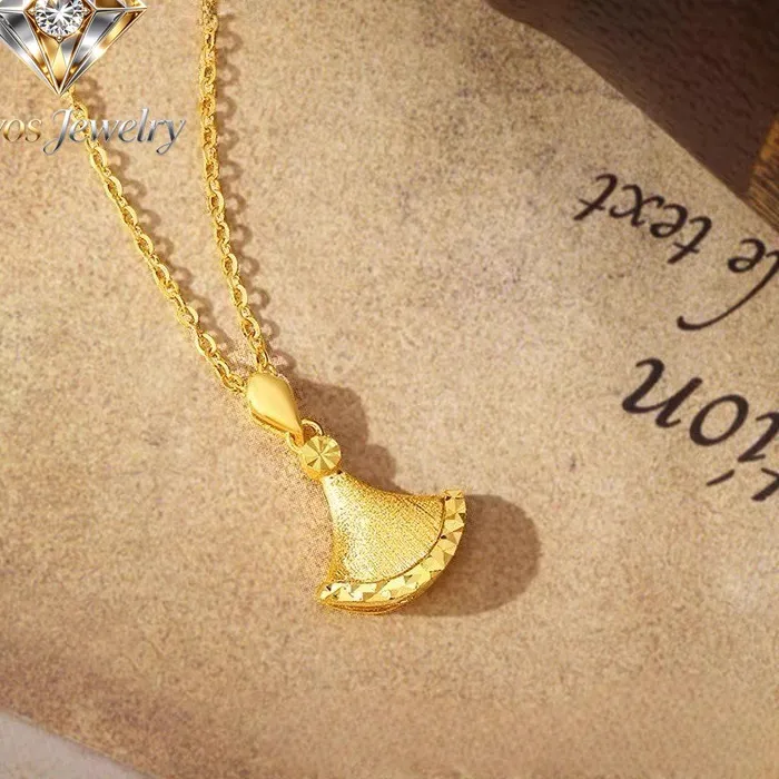 Authentic Kryos Jewelry Light Design Old Money Style 24K Real Gold Ginkgo Leaf Pendant Female 9999 Small Skirt Necklace A
