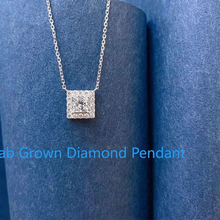 Authentic Princess Cut Lab Grown Diamond Pendant Necklace 0.5ct Main Stone DEF VS-VVS Platnum 950 Wedding Necklace For Women NO IGI