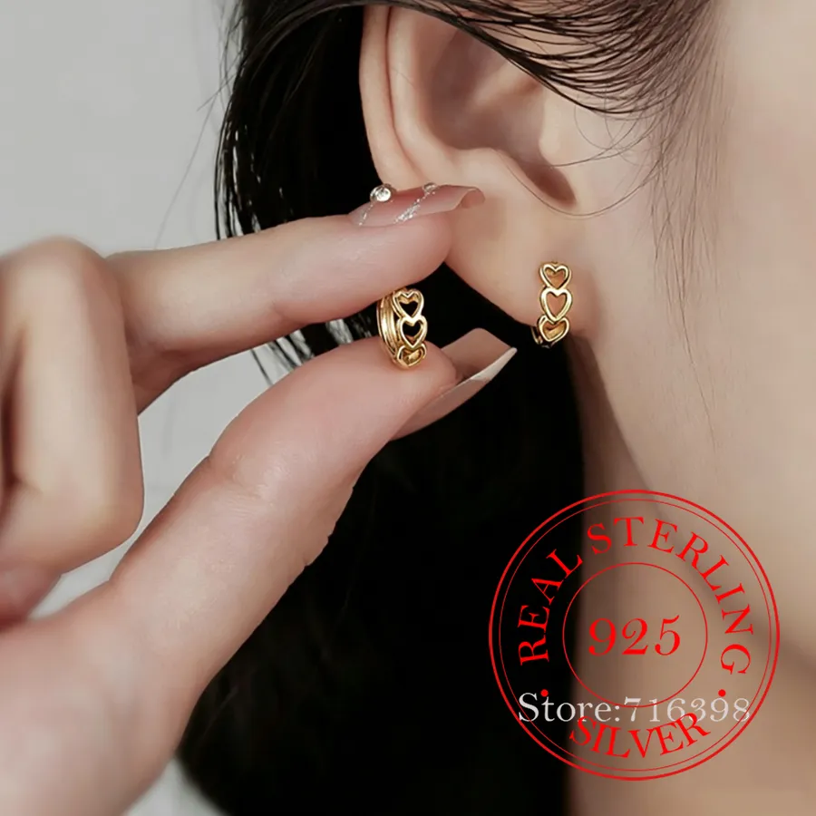 Authentic 925 Sterling Silver Jewelry Exquisite Hollow heart hoop Earrings for Women Wedding Party Jewelry For Girls Friend Gift