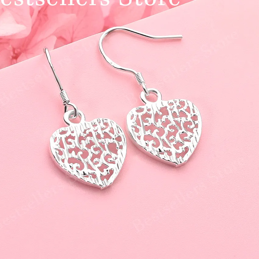 Authentic Charming 925 Sterling Silver Exquisite Hollow Heart-Shaped Earrings, Fashionable Engagement Jewelry for Women