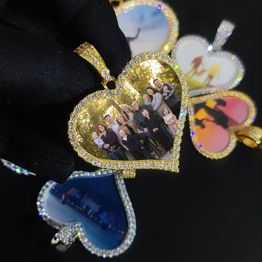 Authentic Hip Hop Heart Locket Necklace with Photo Custom Iced Out Jewelry 22/40/50/66mm Blank Heart Photo Frame Pendant Jewelry ﻿