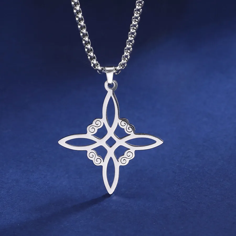 Authentic Yiluocd Witch Knot Pendant Necklaces Witchcraft Wicca Protection Amulet Jewelry Silver Color Celtics Talisman