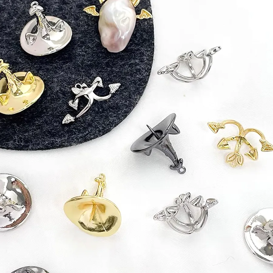 Authentic 2 Pieces Brass Plated with Genuine Gold Little Devil Witch Hat Empty Pendant DIY Jewelry Making Baroque Doll Accessory Materials