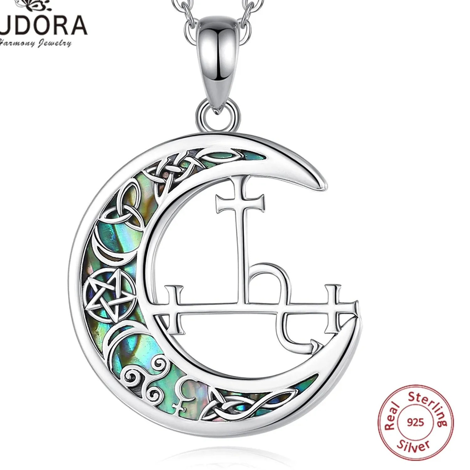 Authentic Eudora 925 Sterling Silver Lilith Moon Necklace Man Natural Abalone Shell Witch Knot Pendant Personality Jewelry