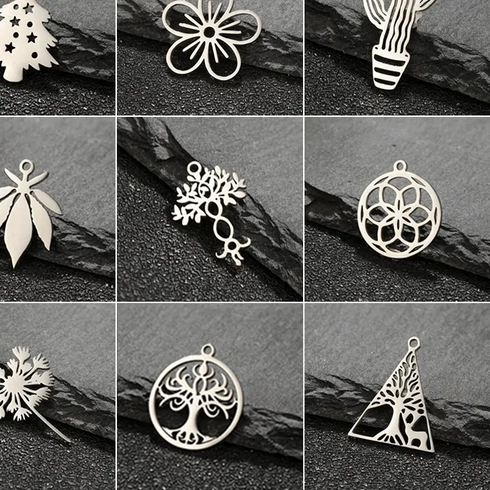 Authentic 5pcs Tree of Life Cactus Pendant Christmas Tree DIY Jewelry Making Plant Charm Necklace Earring Craft