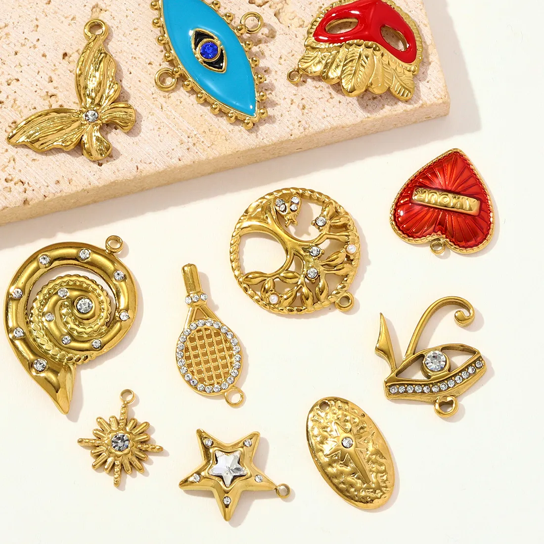 Authentic 3pcs/Lot Rhinestone Life Tree Star Necklace Pendant Conch Eye Heart DIY Charm Women Mask Jewelry
