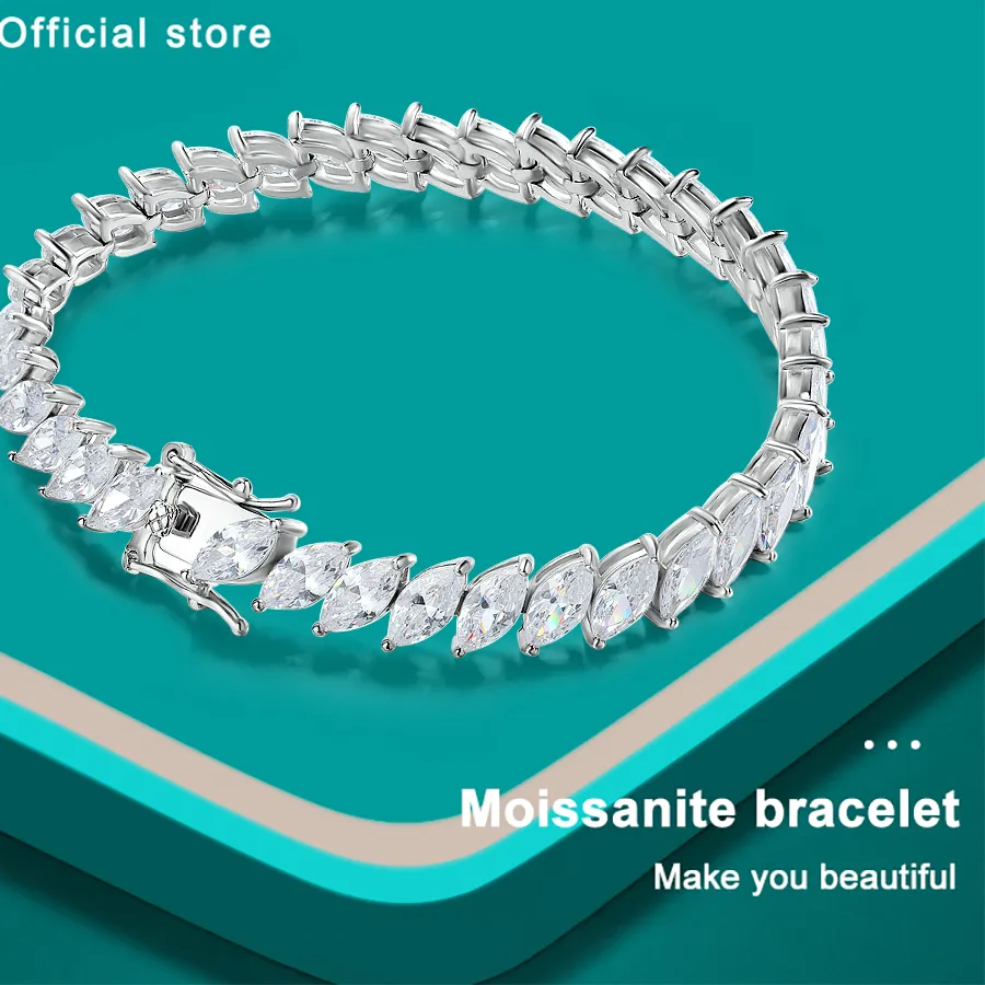 Authentic KNOBSPIN 0.5CT Marquise Cut Certified Moissanite Tennis Bracelets for Women Sterling Silver S925 Plated 18k Gold Fine Jewelry
