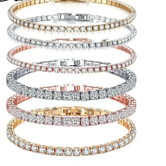 Authentic 925 Sterling Silver Rose Gold Tennis Bracelet Sparkling Crystal Cubic Zirconia Hip-Hop Luxury Women's Jewelry Surprise