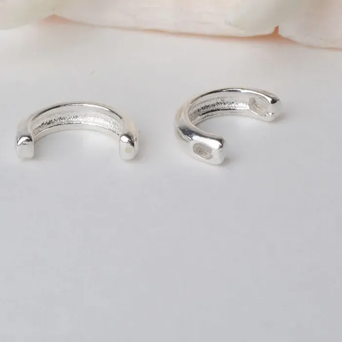 Authentic solid 925 sterling silver semicircle Bead Frame, spacer loose bead with 1mm hole jewelry diy components accessories
