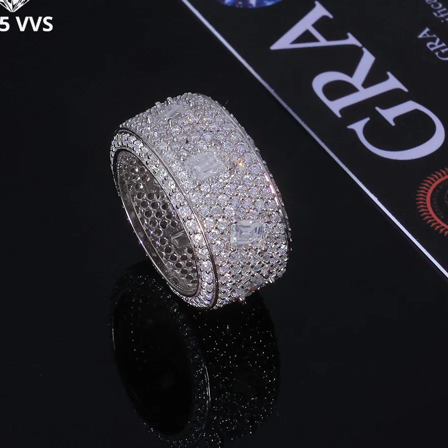 Authentic 925 VVS Moissanite Ring Hip Hop Jewelry Bling Iced Out Round Square Moissanite Diamond Ring Men Women