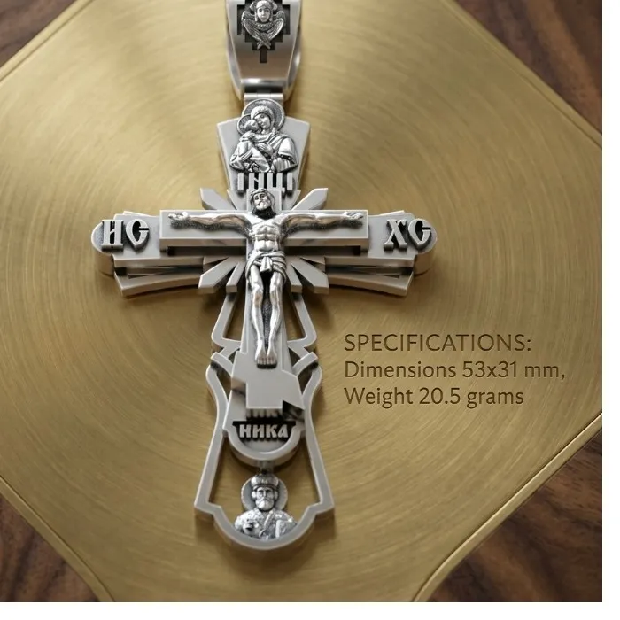 Authentic 18.5g Long Big Heavy Cross Orthodox White Gold Pendant For Men Customized 925 SOLID STERLING Silver Pendant