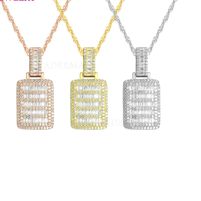 Authentic Hiphop Jewelry 925 Silver Iced Out VVS Baguette Moissanite Pendant Custom Made Solid Back 16.85mmx22.5mm Moissanite Tag Pendant