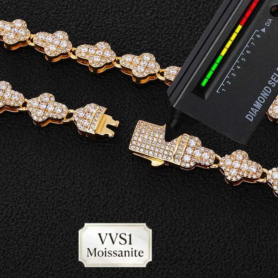 Authentic Nuoya /925 VVS1 Moissanite Tennis Necklace Hip Hop Full Paved Diamond Cross Bracelet