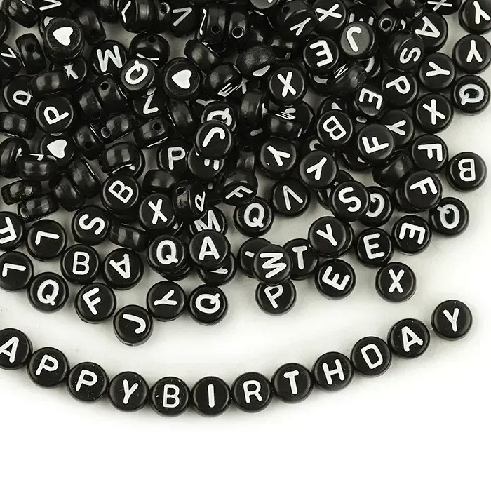 Authentic 100-500PCS Acrylic A-Z 26 Letter Beads Black Round Alphabet Beads With Hole for Jewelry Making DIY Bracelet Necklace Accessories