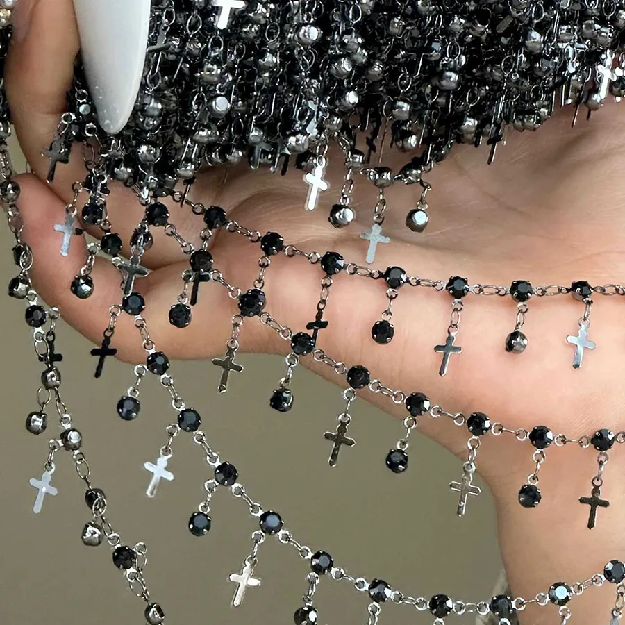 Authentic The Nocturnal Relic: Goth Style Black Cross Skeleton Chain