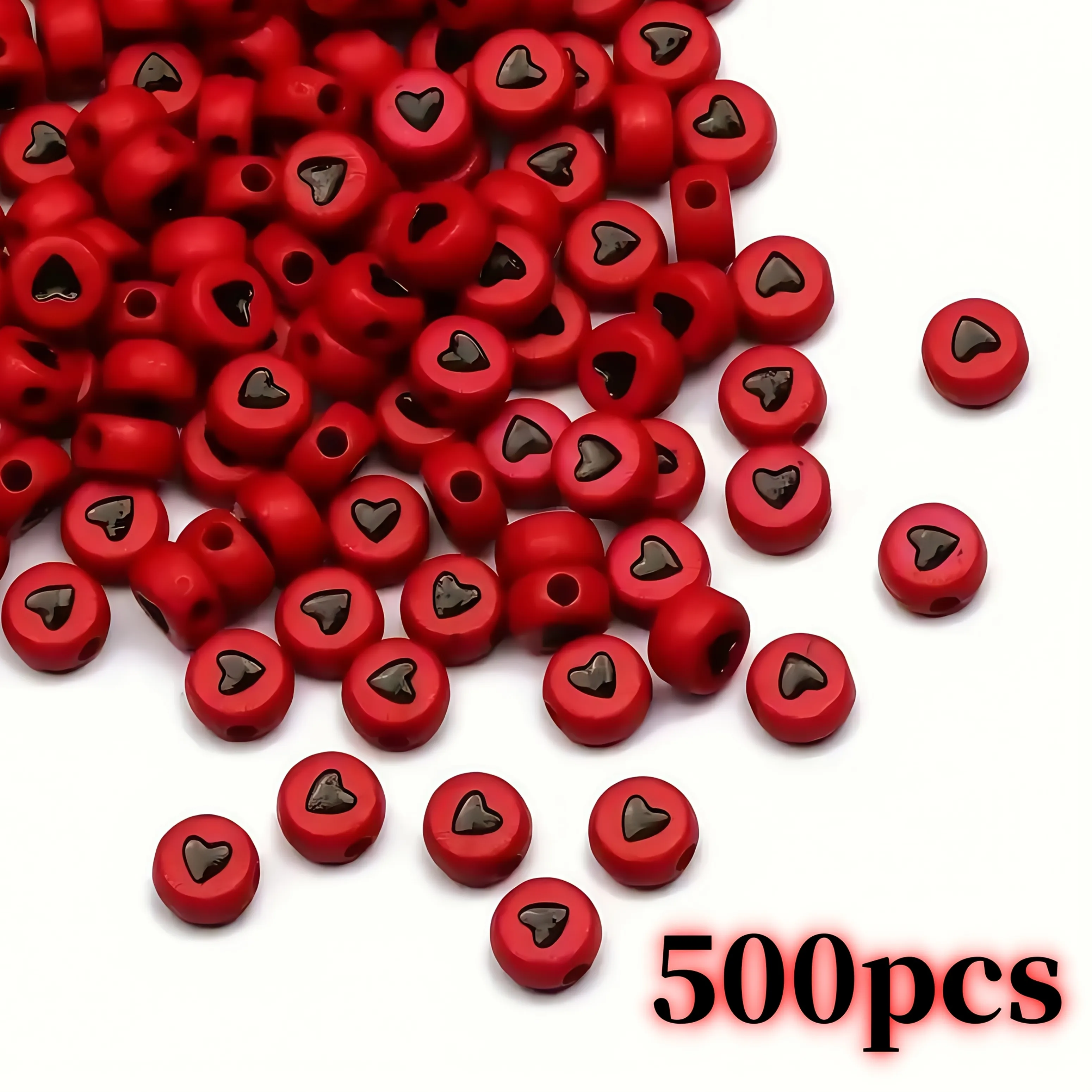 Authentic 7*4mm 500pcs Red base black heart beads, acrylic beads, round beads. Spacing beads, letter beads. DIY jewelry loose beads