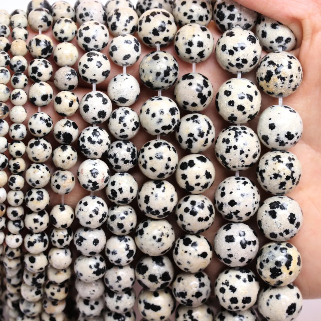Authentic 40-15pcs 4-12mm Black Spots Dalmatian Jasper Natural Stone Beads Round Loose Beads For Jewelry Making DIY Bracelet Accessories