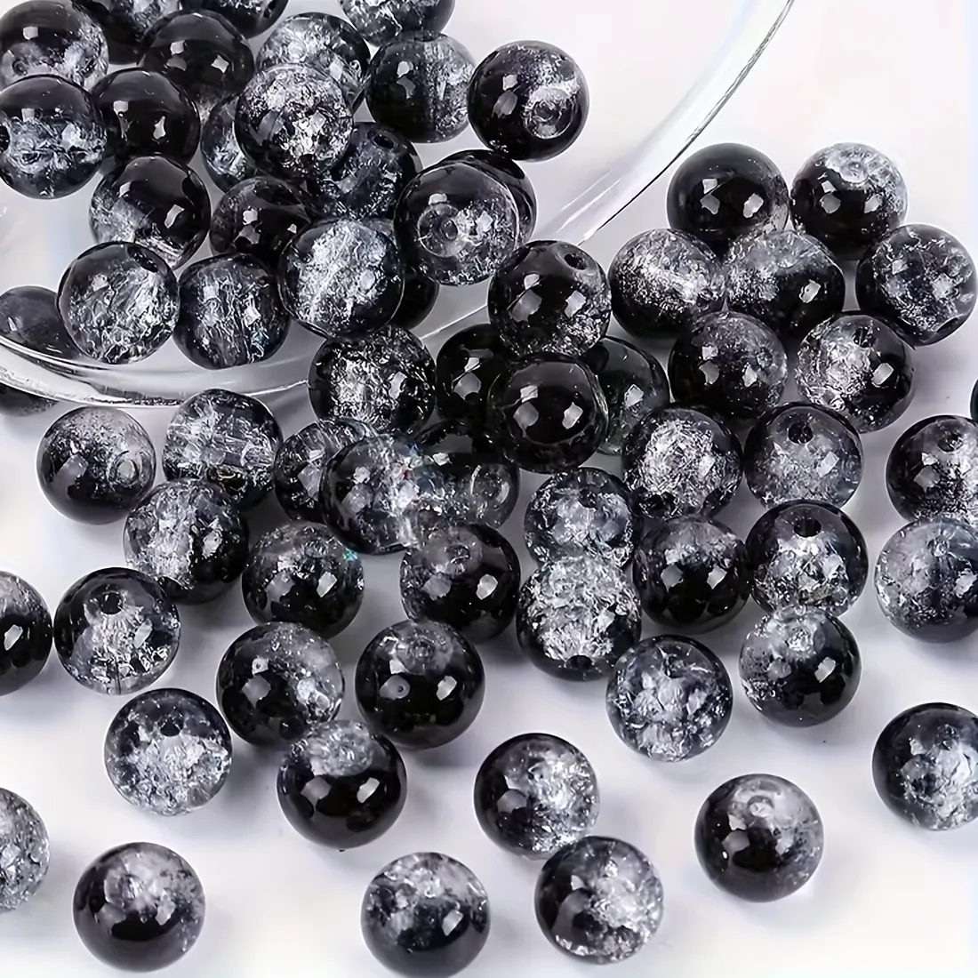 Authentic About 100pcs 8mm Black White Color Crystal Glass Cracked Round Beads Jewelry for DIY Handicrafts Earrings Necklaces Bracelets