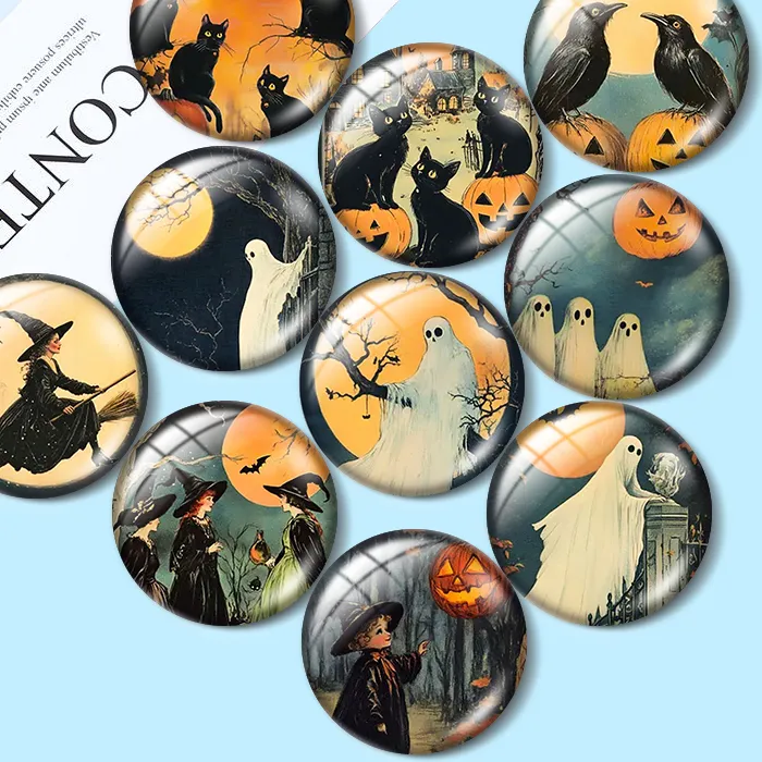 Authentic Mystic Halloween Glass Cabochon Amulet - A Magical Journey