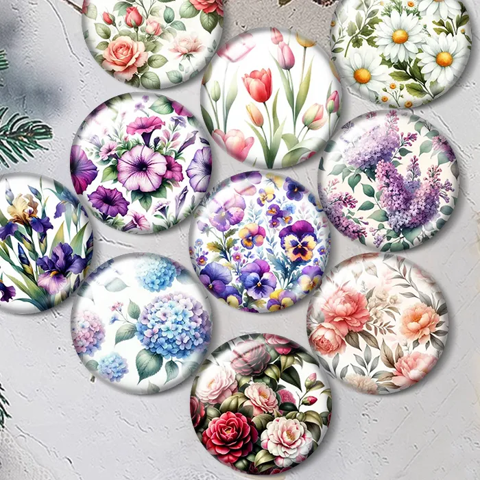 Authentic Floral Enchantment: The Mystical Spring Flowers Glass Cabochon Bracelet Pendant Rings