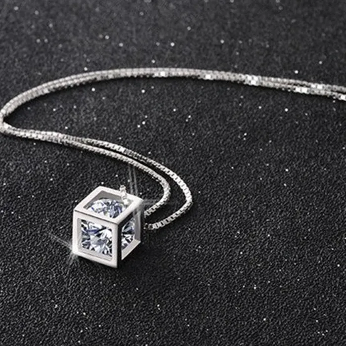 Authentic 925 Sterling Silver Jewelry 18 Inches Square Shiny Aaa Zircon Pendant Necklace For Women Wedding Birthday Gifts