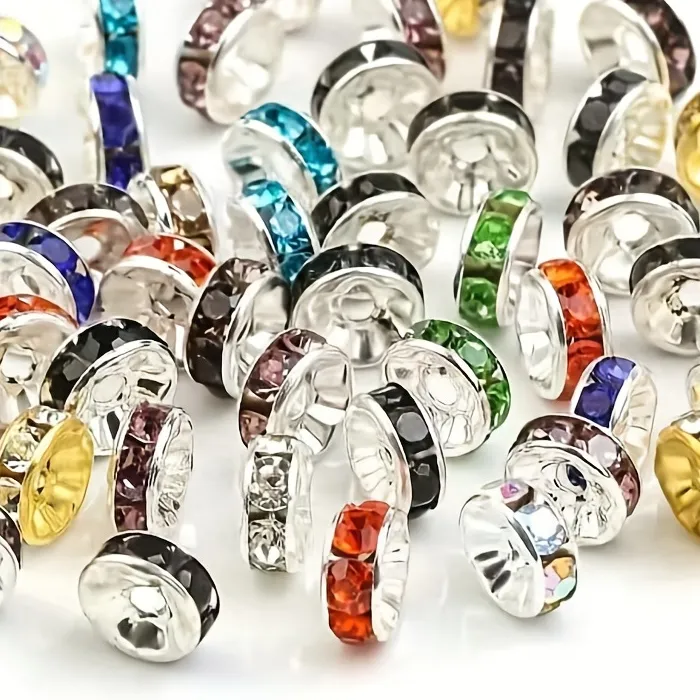 Authentic 120pcs 8mm color flat circular inlaid water diamond loose spacing beads, DIY bracelet, clothing accessories, jewelry making