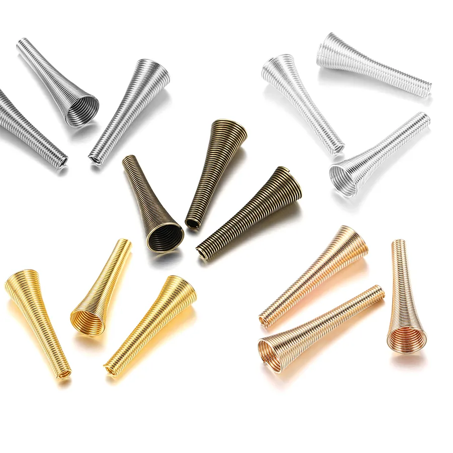 Authentic 12pcs/lot 30x10mm Metal Spring Beads Caps End Cap Spacer Beads Cconnector Stoppers For DIY Fitting Jewelry Making Accessories