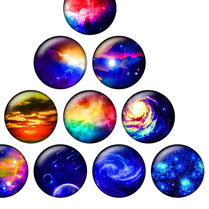 Authentic 24pcs/lot Round Glass Cabochon Colorful Starry Sky Galaxy Nebula Planet 10/12/14/16/18/20/25mm DIY Jewelry Making Findings H177