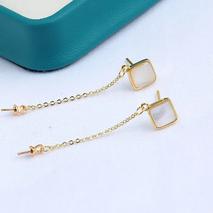 Authentic 4Pcs E200 Gold Plated Shell S925 Pearl Stud Earrings Findings Jewelry Making Diy Jewelry Accessories
