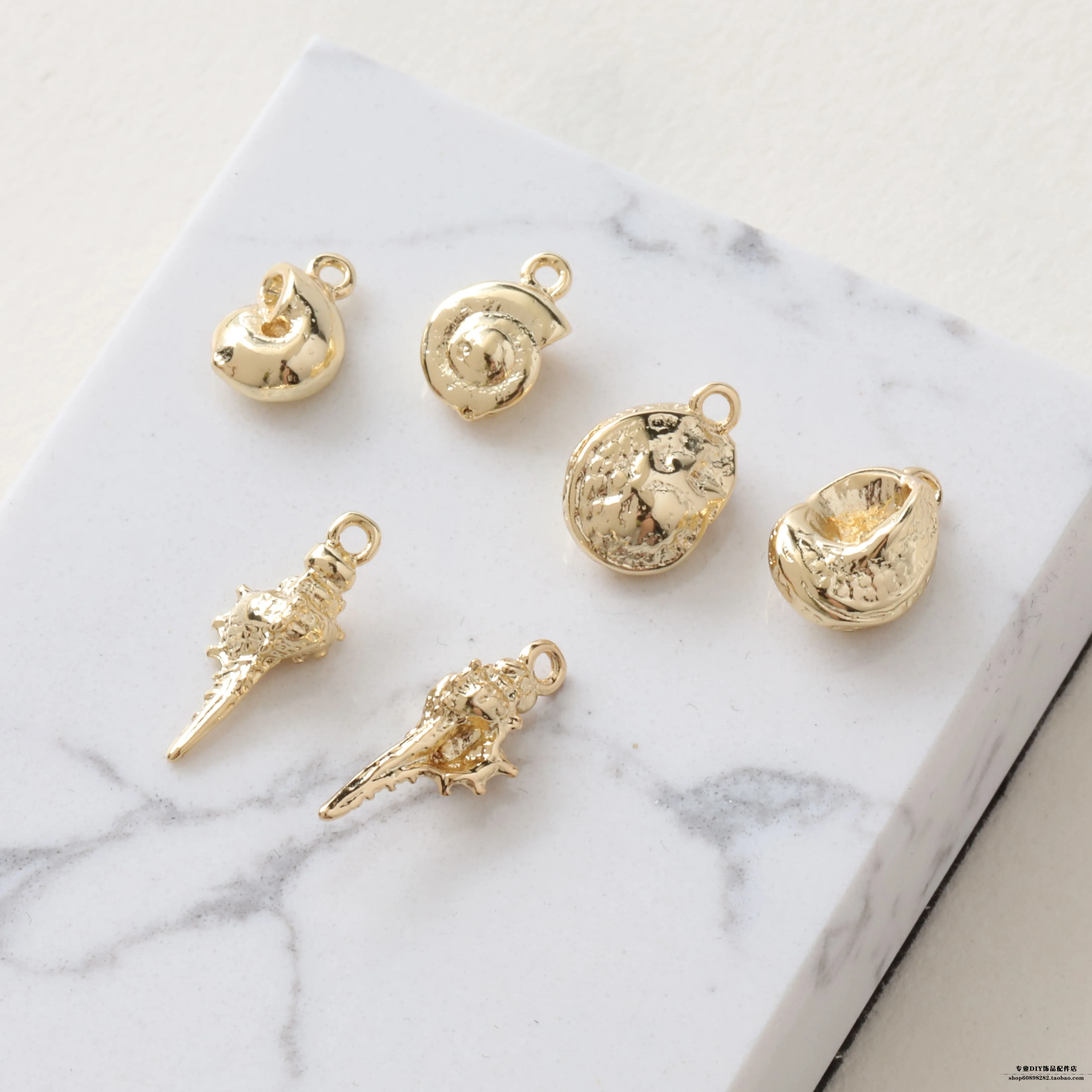 Authentic 6PCS 14K Gold Plated Jewelry Making Supplies Mini Delicate Ocean Shell Conch Necklace Earring Pendant DIY Material Accessories