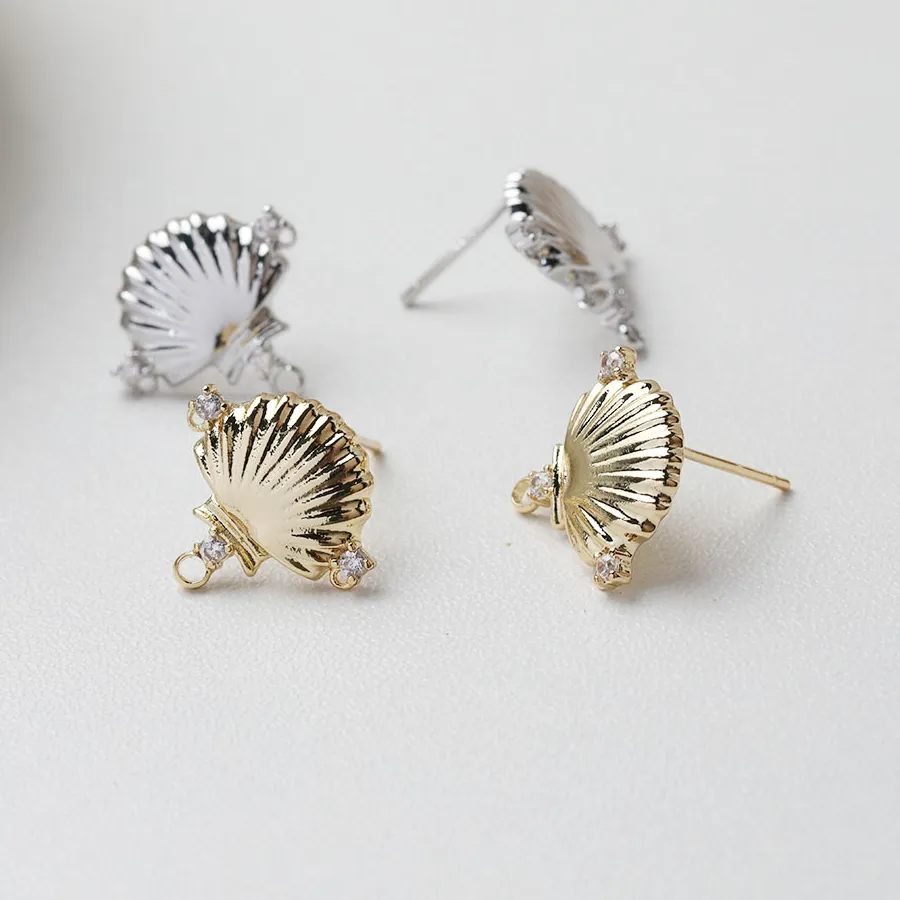Authentic Tides of Abundance: Shell Shaped Earrings, 14K Gold Plated, Zircon Inlaid