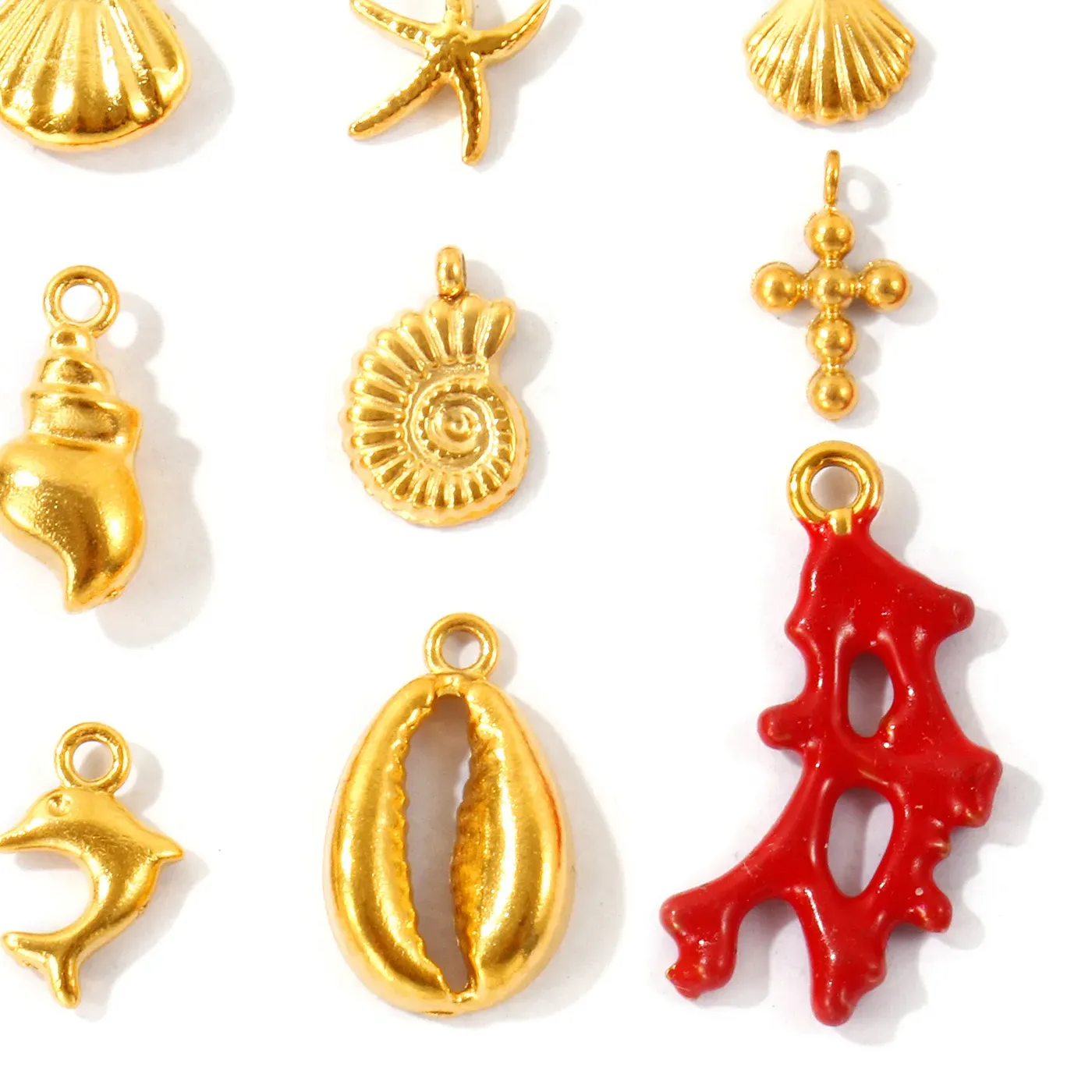 Authentic 2pcs Mini Charms 18K Gold Plated Shell Starfish Dolphin Animal Pendants DIY Necklace Earrings Ocean Jewelry