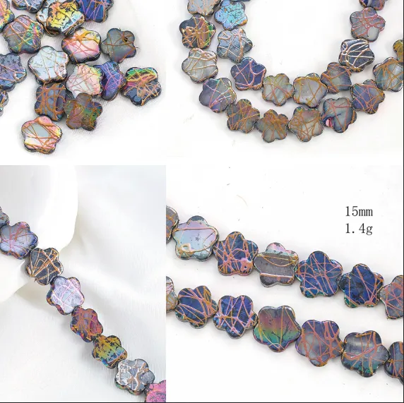 Authentic Color Flower Shape Glass Beads Gold Line Plated Loose Spacer Beads for Jewelry Making DIY Bracelet Necklace Earrings Supplies