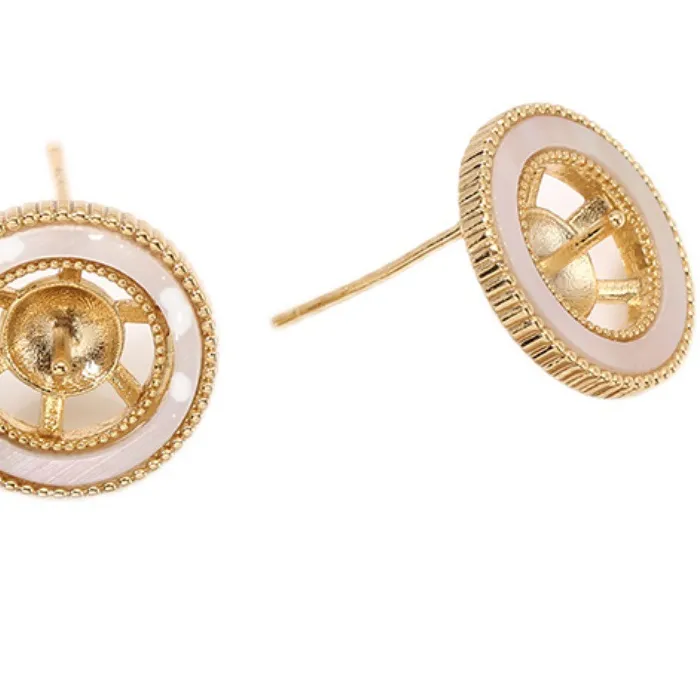 Authentic E108 Gold Plated Shell S925 Sterling Silver Needle Pearl Stud Earrings Findings Jewelry Making DIY Jewelry Accessories