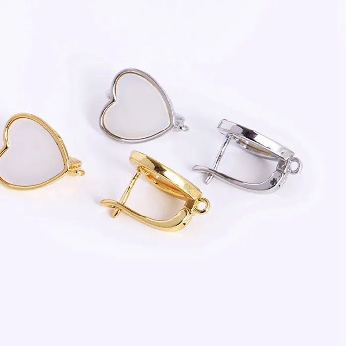 Authentic Inlaid Natural Shell Heart Earring Hook,18K Gold Plated Earring Clasp Fitting DIY Jewelry Making Supplies