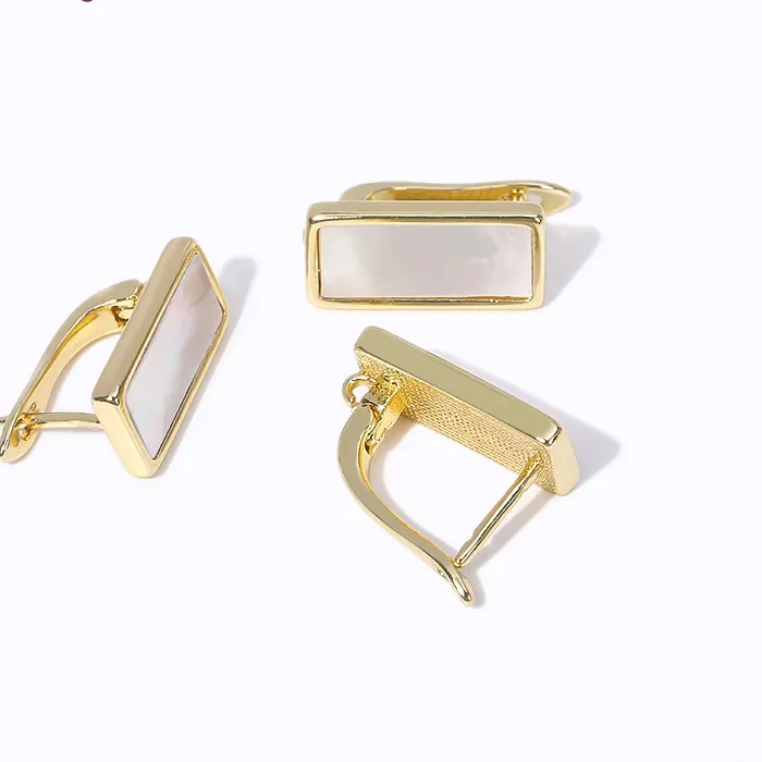Authentic Natural Shell Rectangle Earring Fasteners Ear Wire Clasps 18K Gold Plated Basic Earring Hooks For DIY Women Ear Jewelry Making