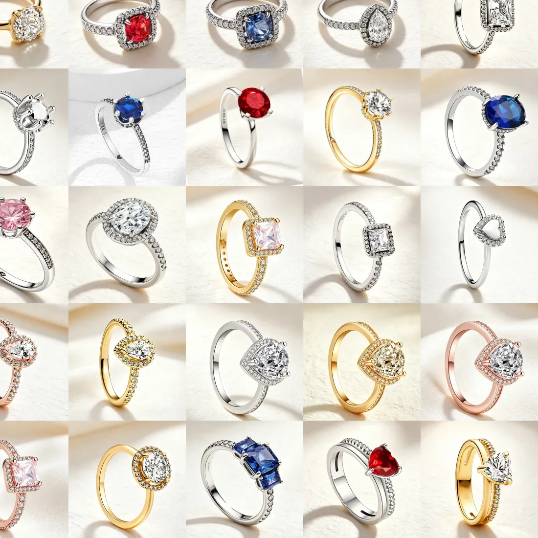 Authentic S925 Silver Sparkling Square Water Drop Colored Zircon Ring Fits Wedding Party DIY Charm Women's Boutique Jewelry