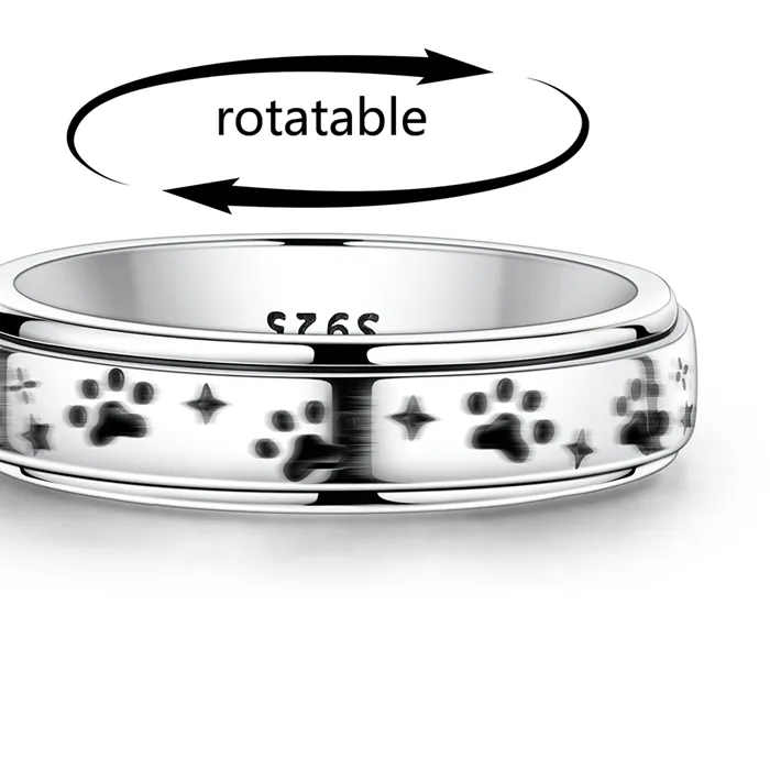 Authentic Original 925 Sterling Silver Sparkling Starry Paw Ring For Women Girls Jewelry Birthday Anniversary Gifts