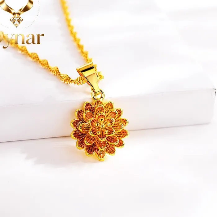 Authentic Dynar Jewelry Boutique 9999 Gold Necklace 24K Real Golden Lotus Pendant Fashionable Collarbone Chain Jewel