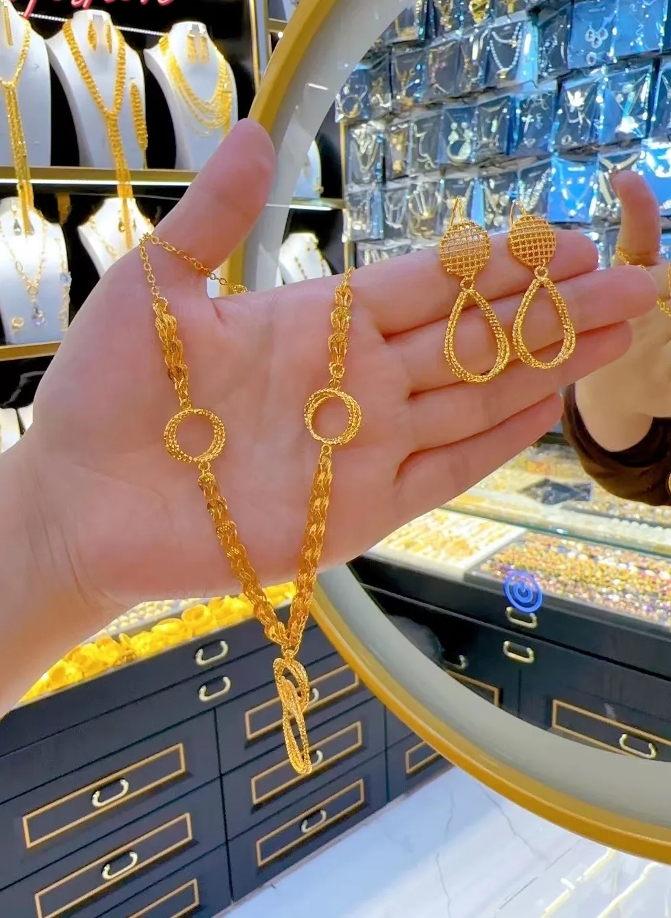 Authentic Popodion Dubai 24K Gold- Plating Jewelry Necklace Earrings Boutique Yy10296