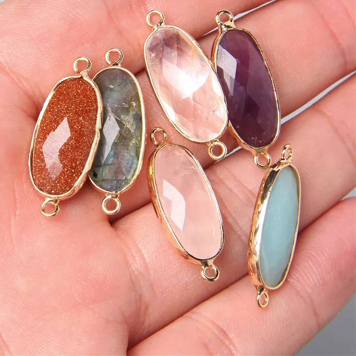 Authentic 2pcs 10X26mm Natural Double Loop Crystal Stone Connector Pendant Charm Amethys for Jewelry Making Necklace Earring Accessory
