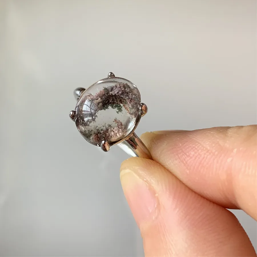 Authentic Natural Lodolite Quartz Rings Garden Quartz Healing Beads Real Crystals 925 Silver Jewelry Magic Nature Landscape Quartz