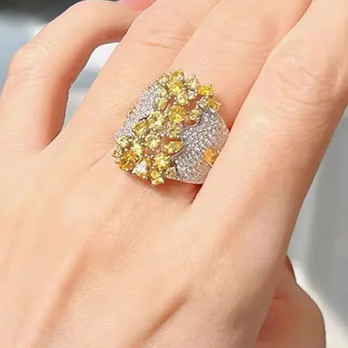 Authentic Original 925 Sterling Silver Ring for Women Natural Yellow Cubic Zirconia Wedding Engagement Band Gift Jewelry Senior Accessorie