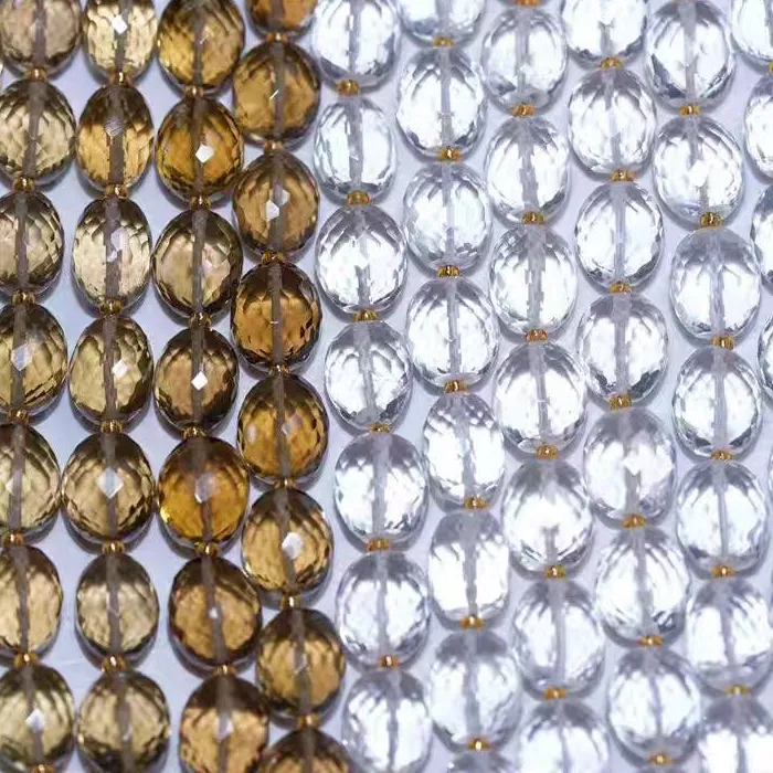 Authentic Smoky quartz white crystal egg faceted 9-11mm 20cm for DIY jewelry necklace LOOSE BEADS