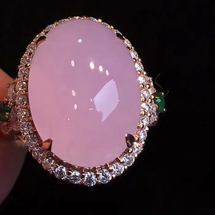 Authentic Classic Exquisite Luxury Glossy Showy Engagement Ring Natural Ice Chalcedony Violet Rings for Women Bridal Wedding Jewelry