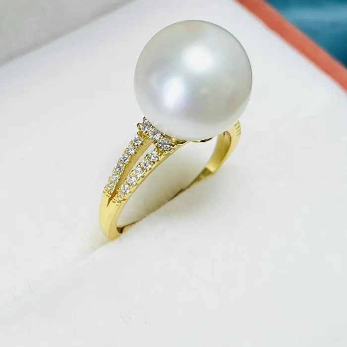 Authentic Natural Pearl Ring 11-10mm Jewelry Holder for Women