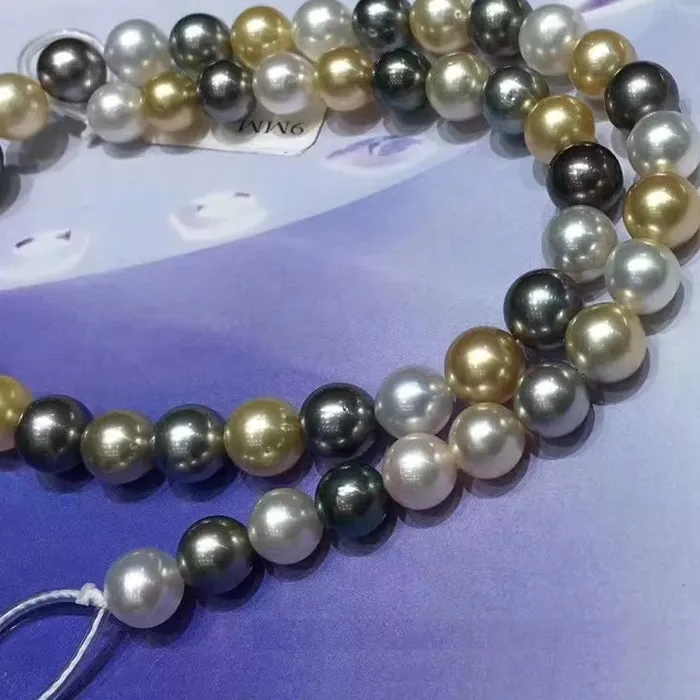 Authentic Huge Elegant 18"11-13mm Natural Genuine White Black Golden Round Pearl Necklace Sterling Silver 925