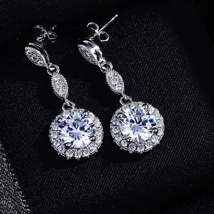 Authentic Luxury Long Drop Earrings For Women Shiny Zirconia Copper Round Pendants Charm Dangle Ear Piercing Accessories Jewelry Gifts