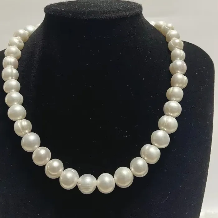 Authentic Natural 11-12mm Genuine White Pearl Necklace for Women Jewelry 925 Sterling Silver