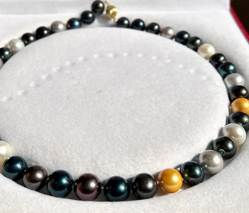 Authentic Genuine Near Round 11-13mm Natural Mix Color Pearl Necklace for Women Some Flaw Pearl Fine Jewelry 925 Sterling Silver